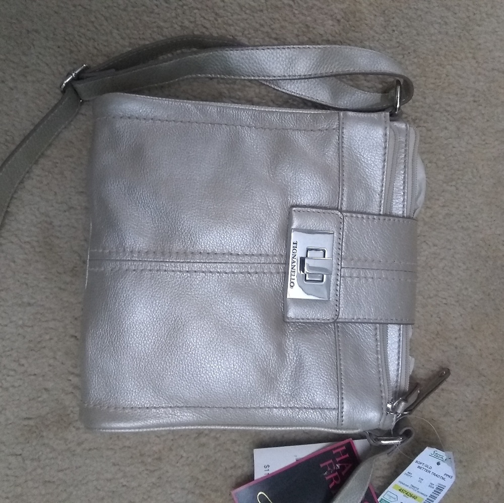 NWT Tignanello Soft Gold Leather Crossbody Bag